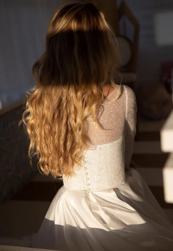 Sheer Full Sleeve Wedding Dresses Sequins 2019 Elegant A-line Satin Bridal Wedding Gown