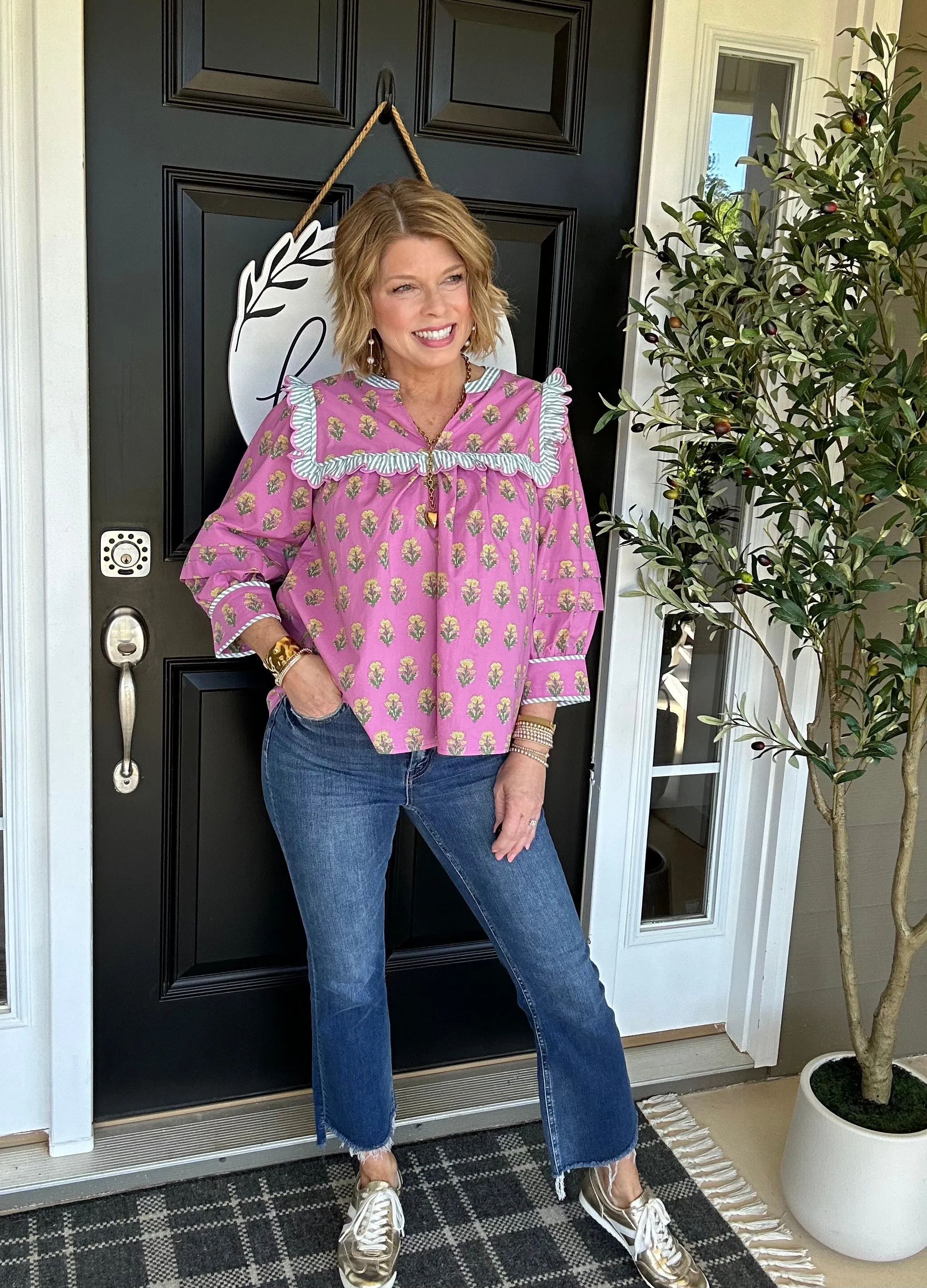 Sicily Floral Top | Berry Pink