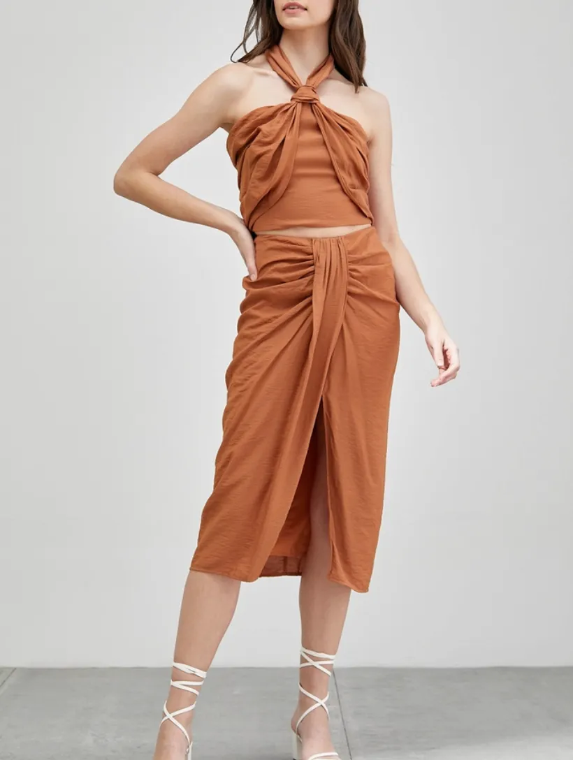 Side Slit Detail Midi Skirt