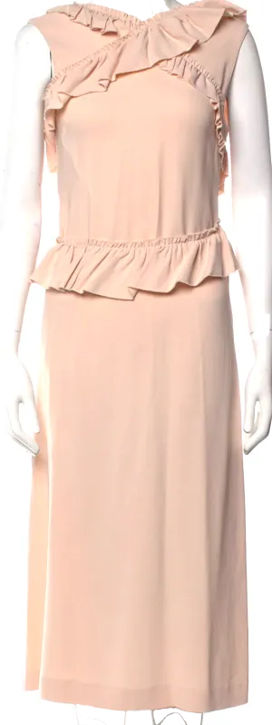 SIMONE ROCHA UK. Pink Bateau Neck Ruffle Embellishments Midi Length Dress