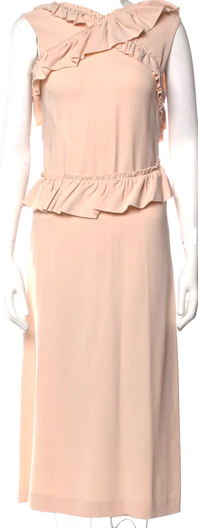 SIMONE ROCHA UK. Pink Bateau Neck Ruffle Embellishments Midi Length Dress