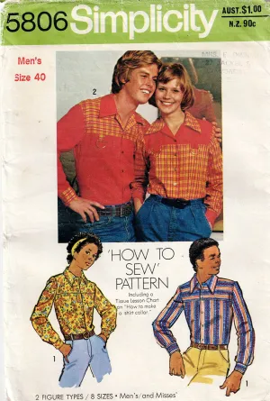 Simplicity 5806 Mens Retro Western Shirt 1970s Vintage Sewing Pattern Chest 40 inches UNCUT Factory Folded