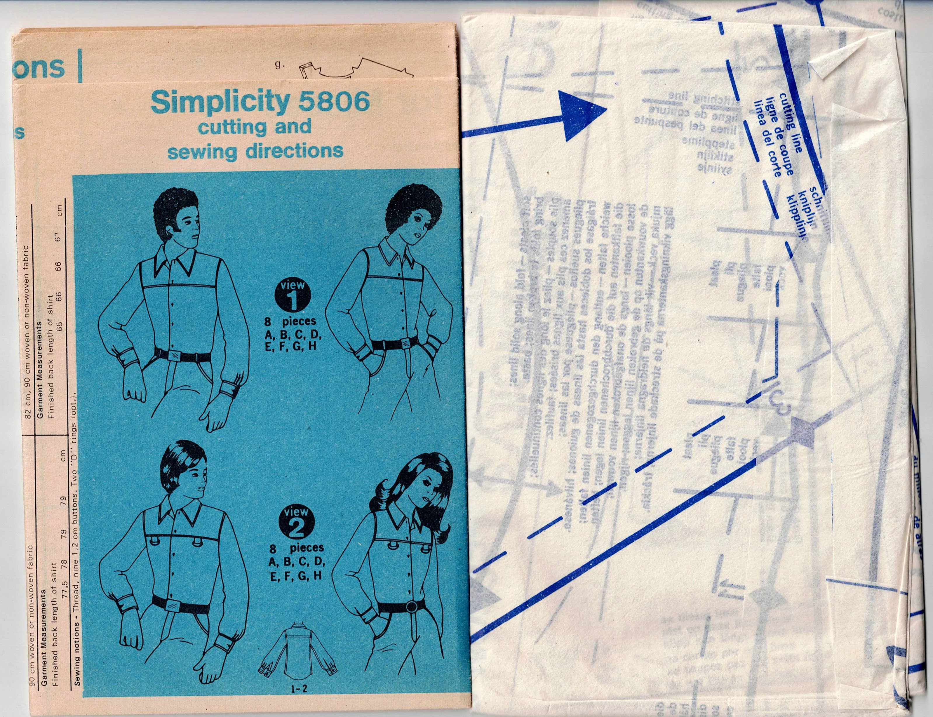 Simplicity 5806 Mens Retro Western Shirt 1970s Vintage Sewing Pattern Chest 40 inches UNCUT Factory Folded