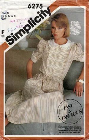 Simplicity 6275 Womens Puff Sleeved Dress with Front Button Trim 1980s Vintage Sewing Pattern Size 10 - 14 UNCUT Factory Folded
