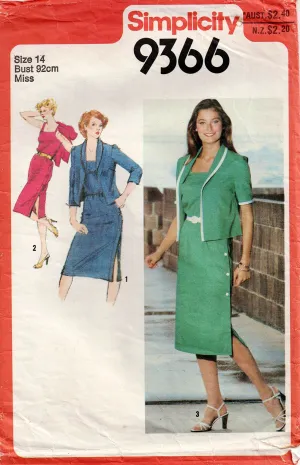 Simplicity 9366 Womens Side Buttoned Sundress & Jacket 1980s Vintage Sewing Pattern Size 14 Bust 36 inches