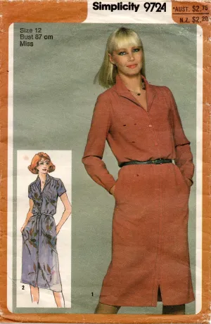 Simplicity 9724 Womens Pullover Dress with Pockets 1980s Vintage Sewing Pattern Size 12 Bust 34 inches