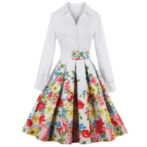 Sisjuly vintage dress white floral print party dresses style 1950s pin up dresses vestido de festa luxury rockabilly dress 2017