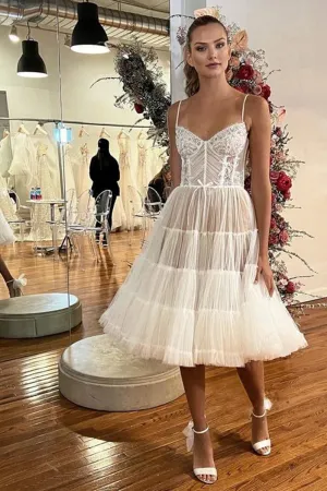 Spaghetti Straps Beads A-line Bohemian Wedding Dresses