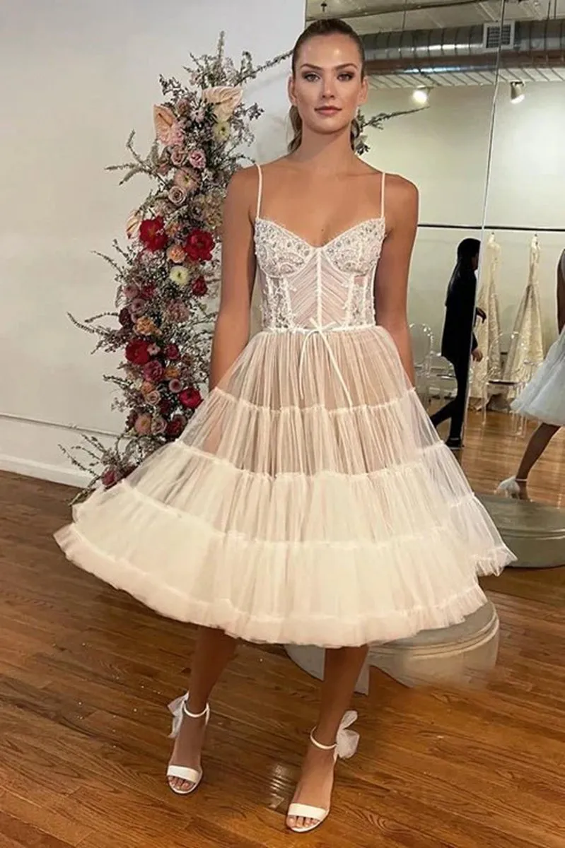 Spaghetti Straps Beads A-line Bohemian Wedding Dresses