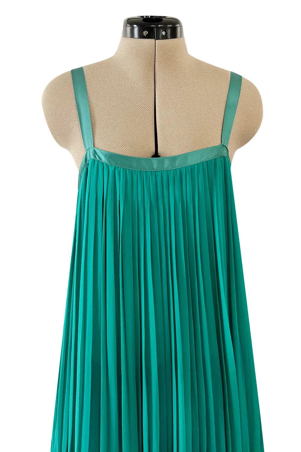 Spectacular Spring 1979 Yves Saint Laurent Silk Chiffon Pleat Dress In Green Blue & Red