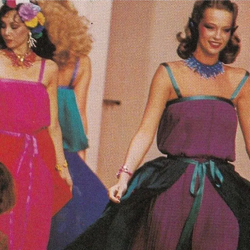 Spectacular Spring 1979 Yves Saint Laurent Silk Chiffon Pleat Dress In Green Blue & Red