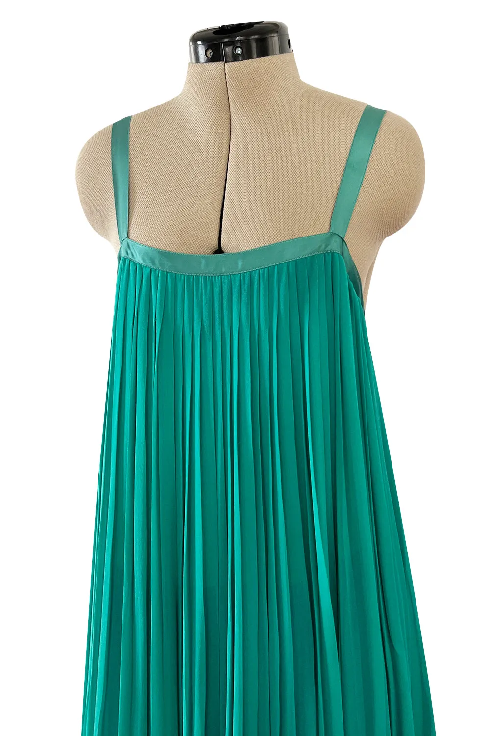 Spectacular Spring 1979 Yves Saint Laurent Silk Chiffon Pleat Dress In Green Blue & Red