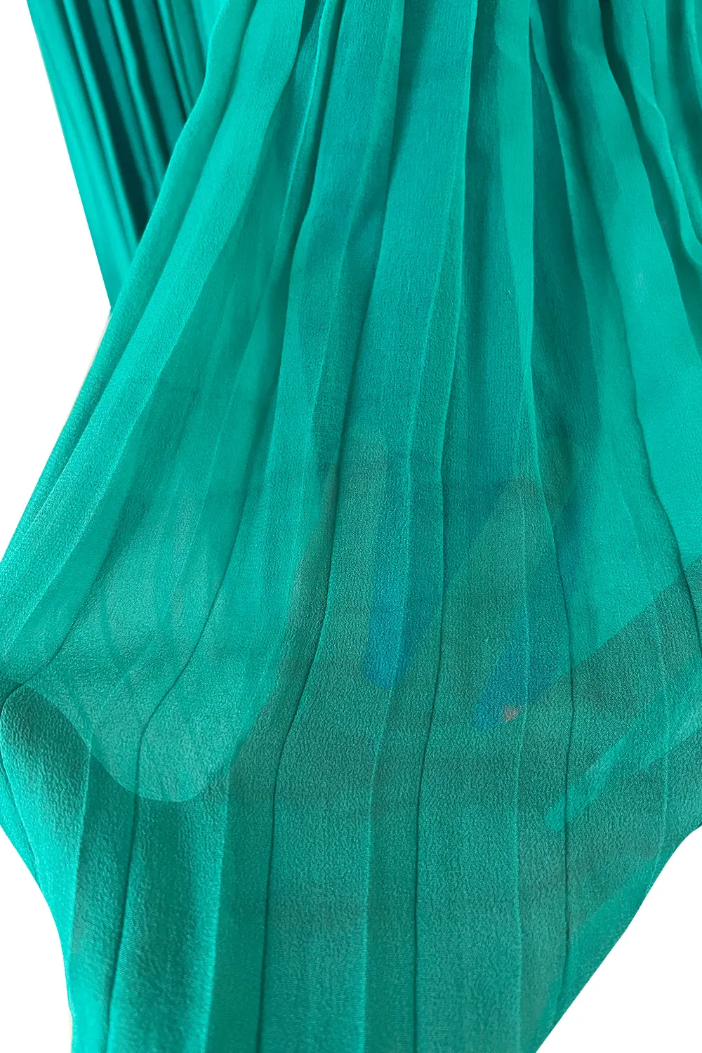 Spectacular Spring 1979 Yves Saint Laurent Silk Chiffon Pleat Dress In Green Blue & Red
