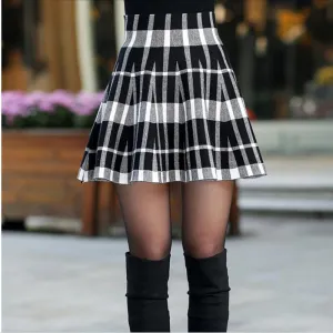 Spring Skirts Womens Fashion Girl Plus Size Zipper High Waist Short Mini Pleated Wool Plaid Skirt