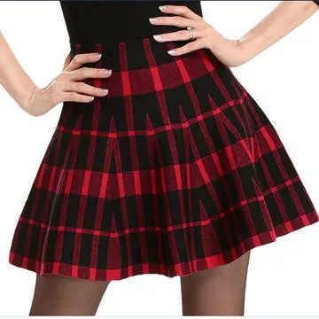 Spring Skirts Womens Fashion Girl Plus Size Zipper High Waist Short Mini Pleated Wool Plaid Skirt