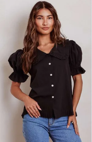 SR1481F BLACK FRILL COLLAR SHIRT