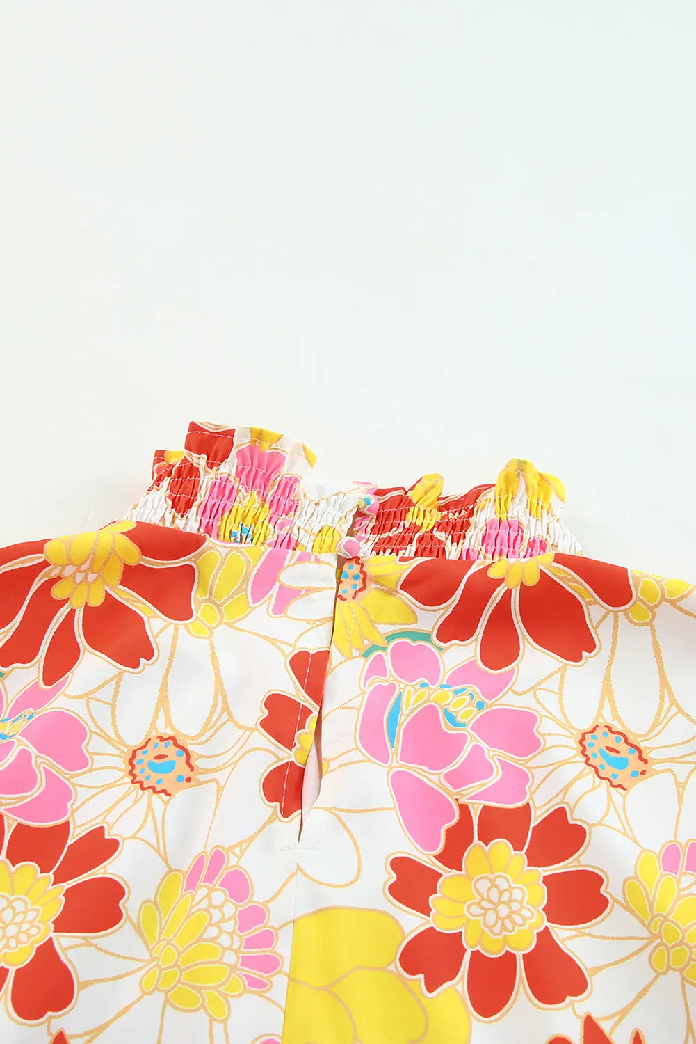Stand Collar Flutter Floral Top