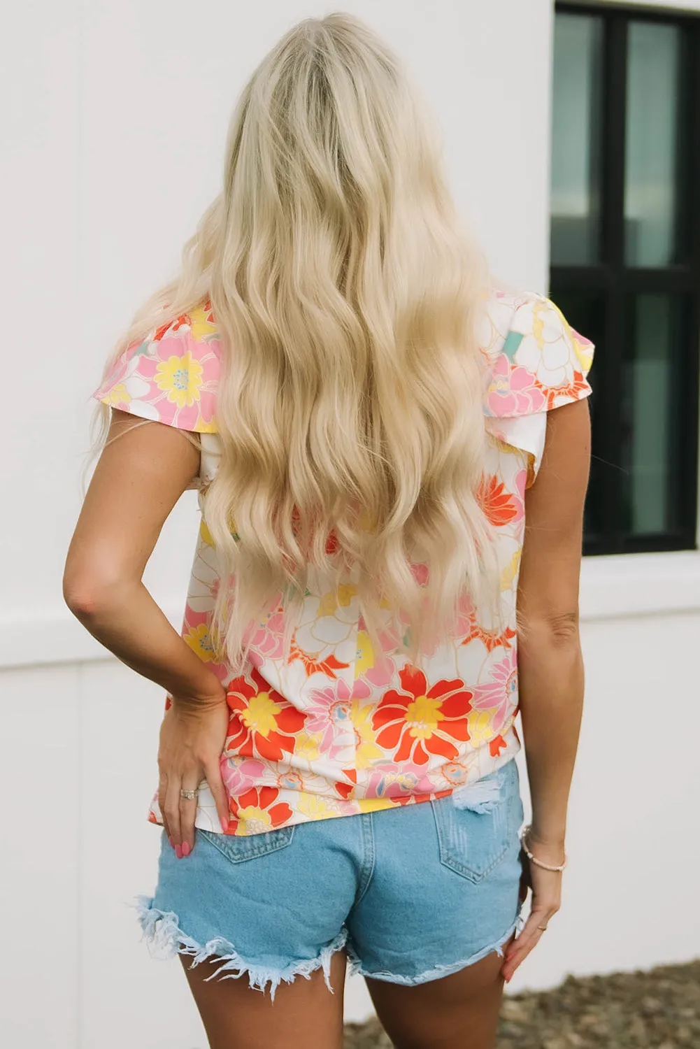 Stand Collar Flutter Floral Top