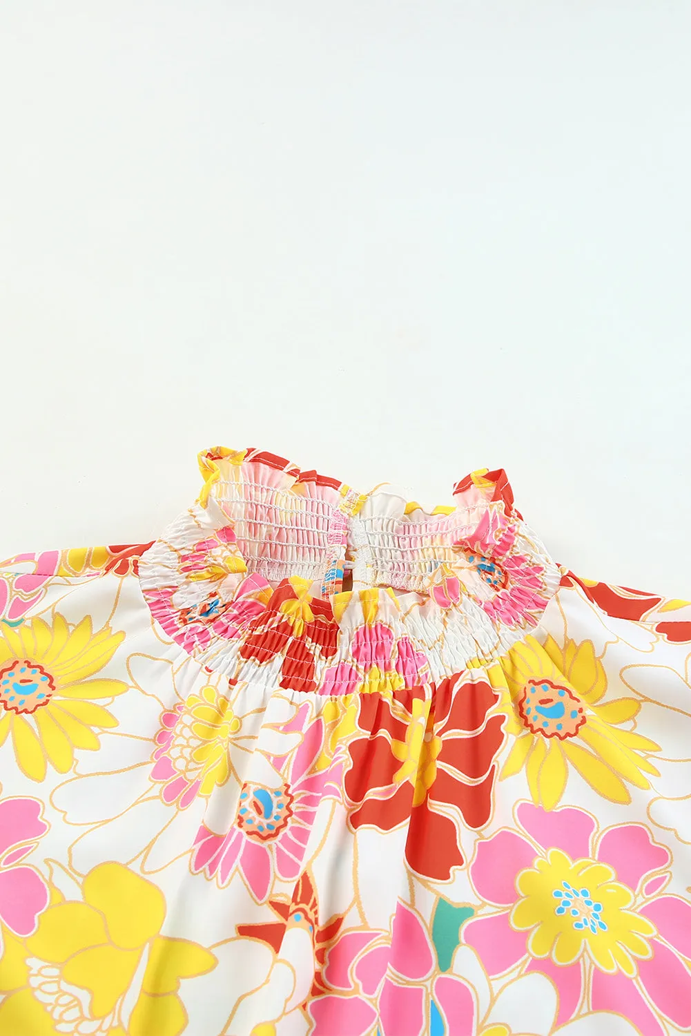 Stand Collar Flutter Floral Top