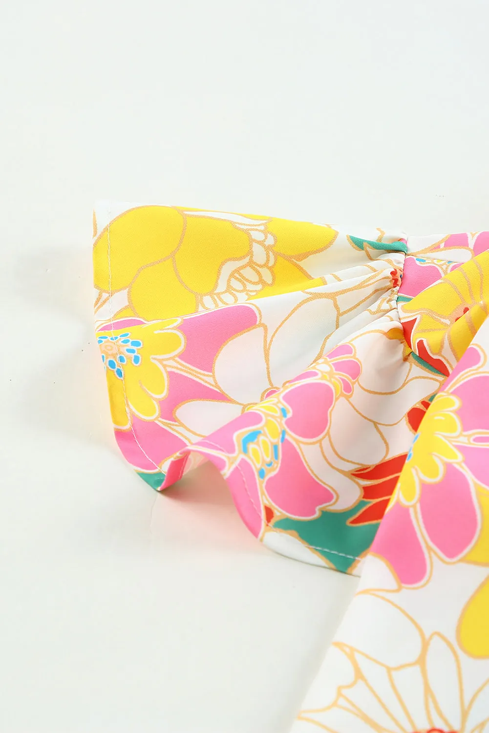 Stand Collar Flutter Floral Top