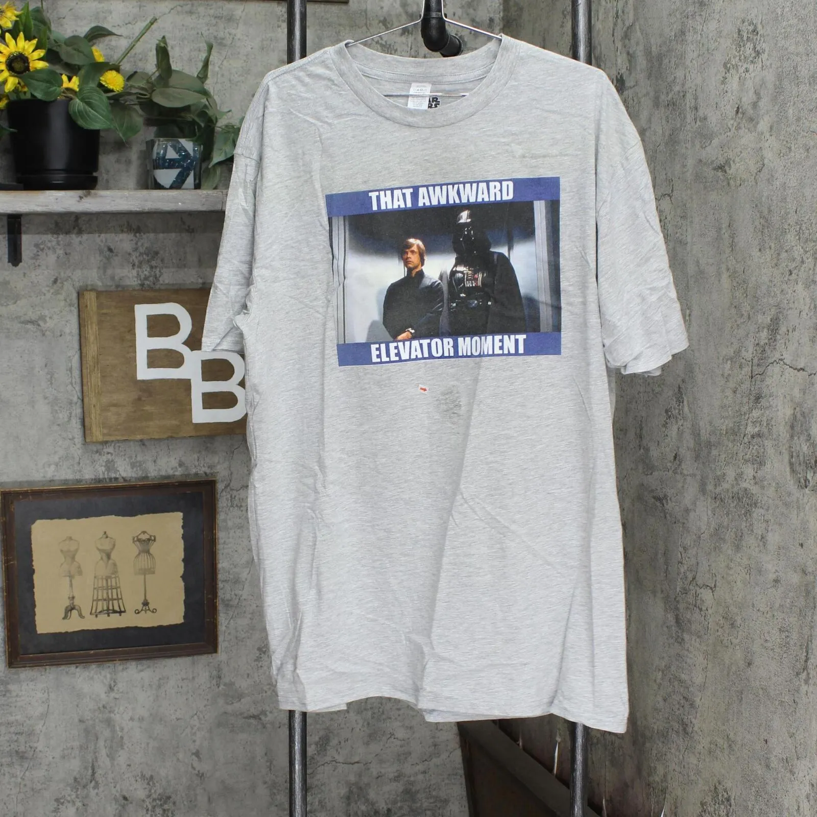 Star Wars Awkward Elevator Moment Mens Tops Short Sleeve Tee Shirt Gray XL Tall