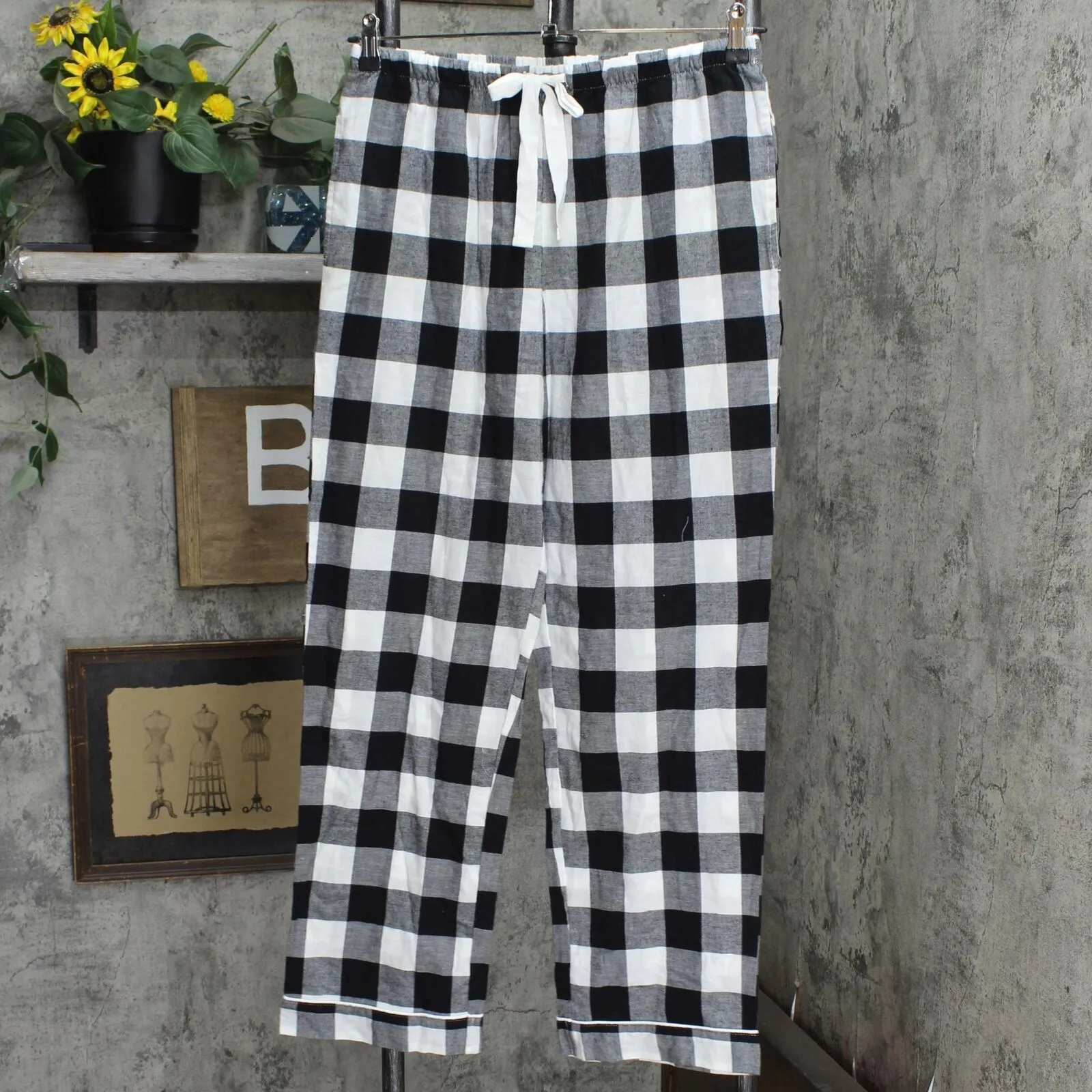 Stars Above Womens Plaid Drawstring Pajama Sleep Pants 93G9Y Black / White M