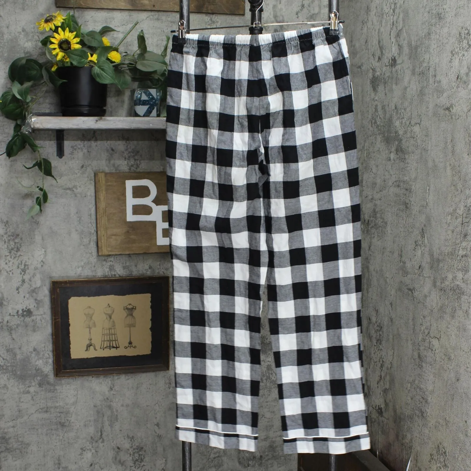Stars Above Womens Plaid Drawstring Pajama Sleep Pants 93G9Y Black / White M