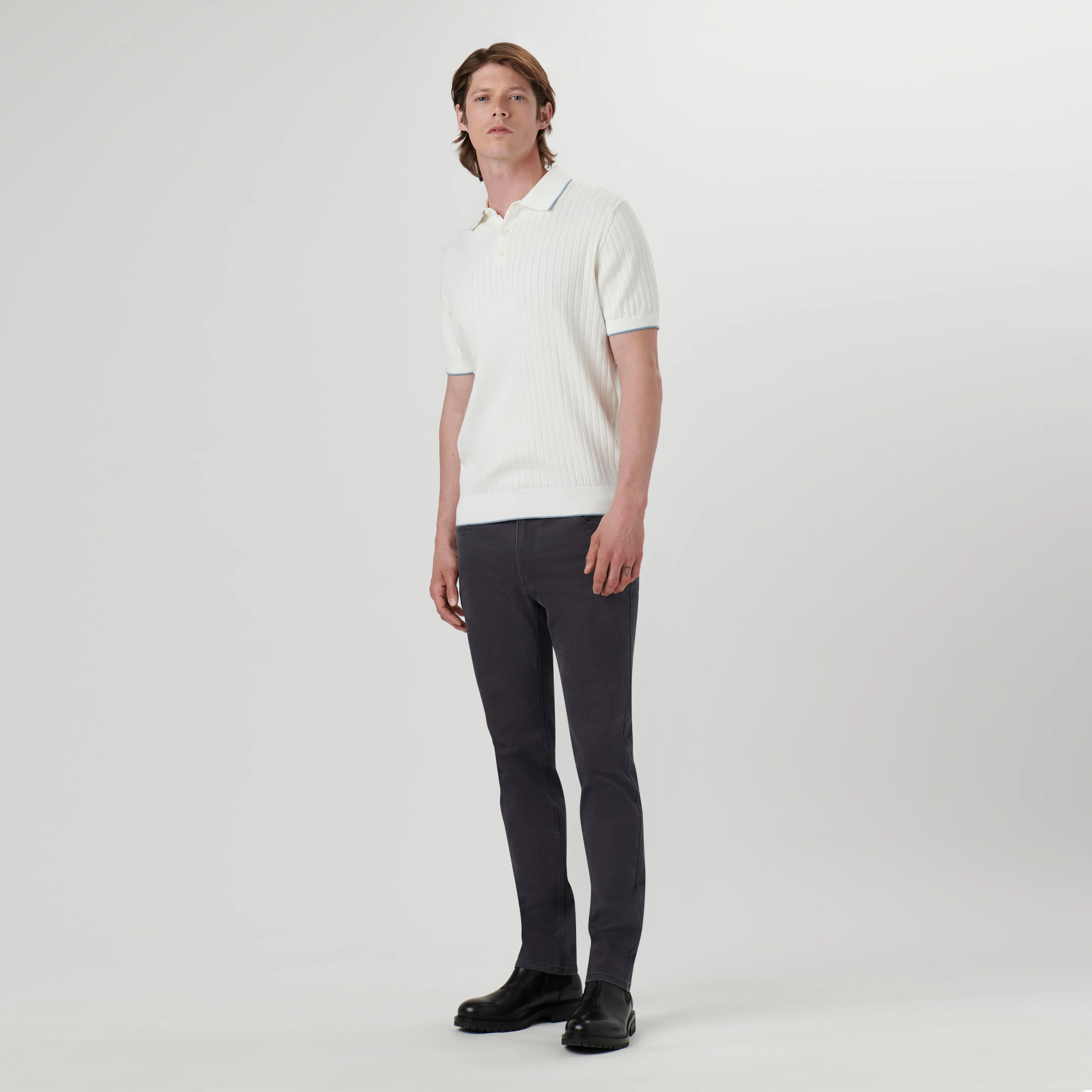 Stripe Stitch Three Button Polo Sweater