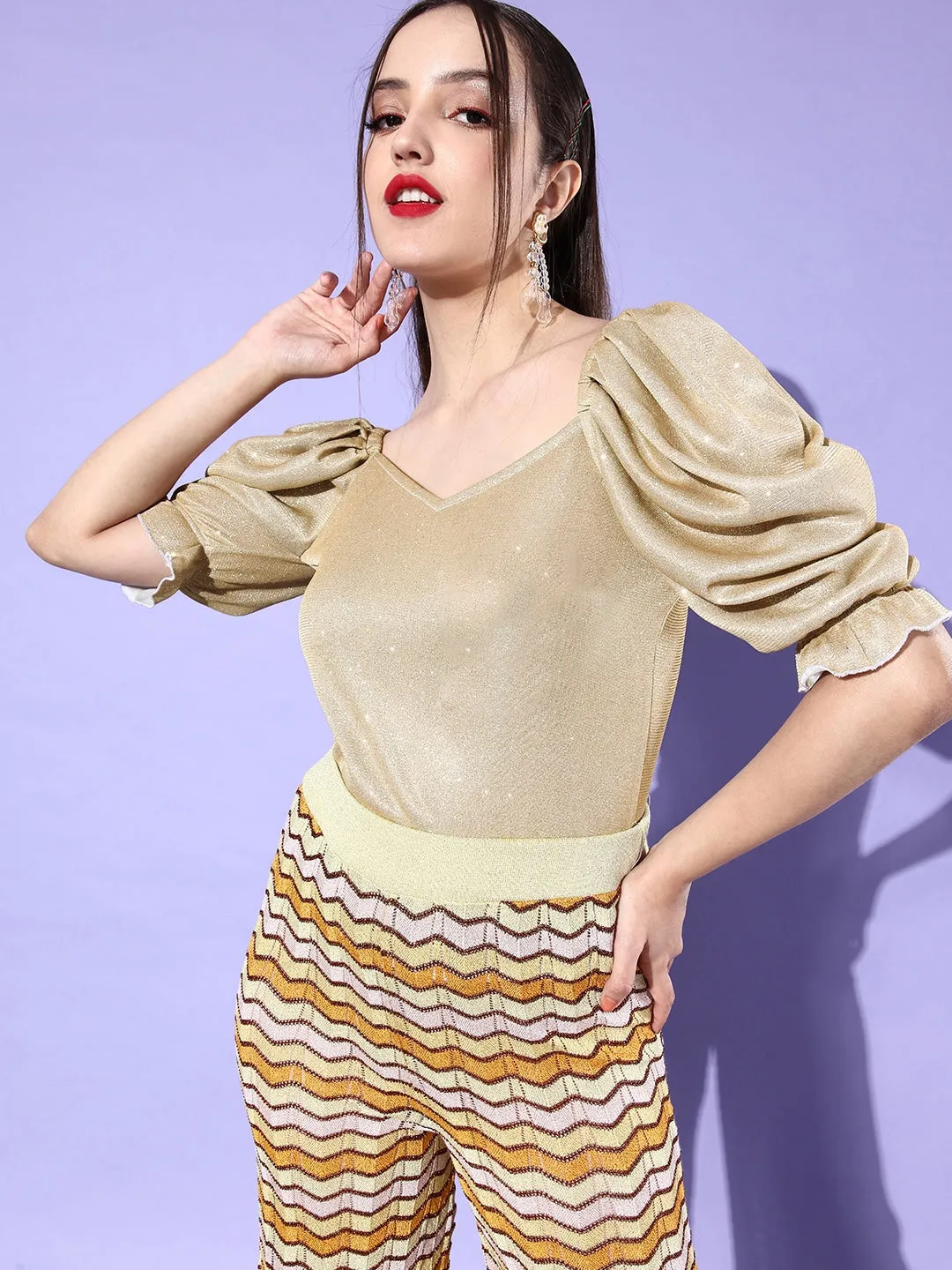 Style Quotient Women Beige Sweetheart Neck Top