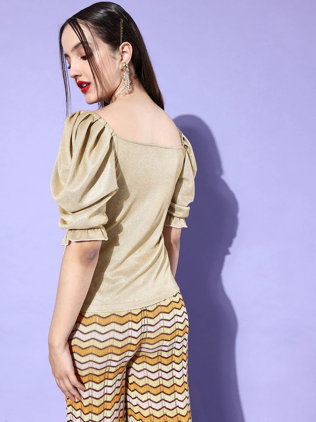 Style Quotient Women Beige Sweetheart Neck Top