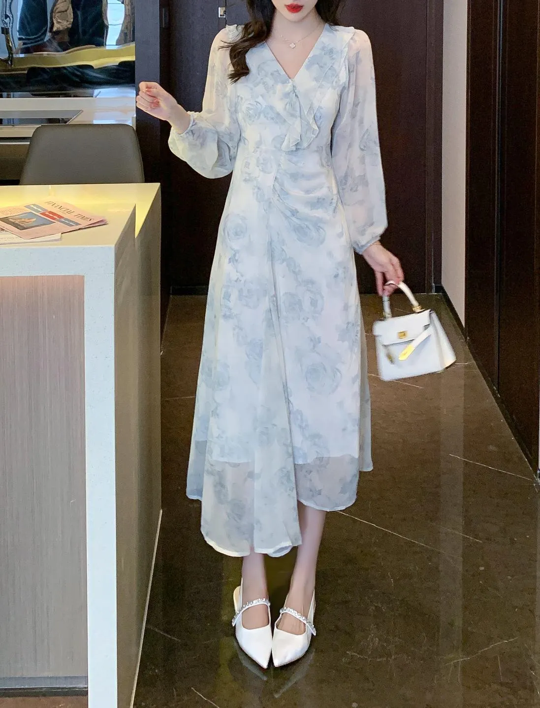 Stylish Mesh Chiffon Dress with Asymmetrical Hem for Women