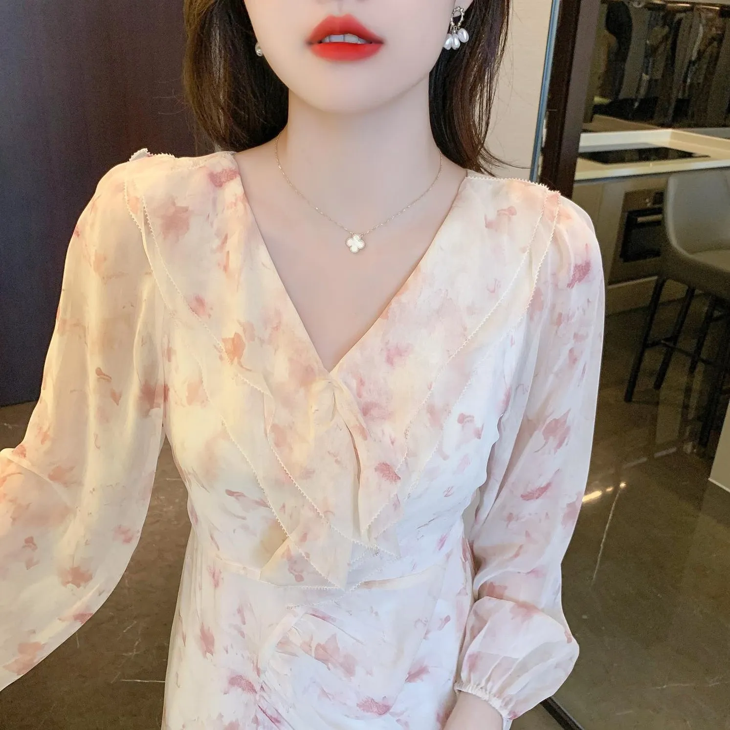Stylish Mesh Chiffon Dress with Asymmetrical Hem for Women