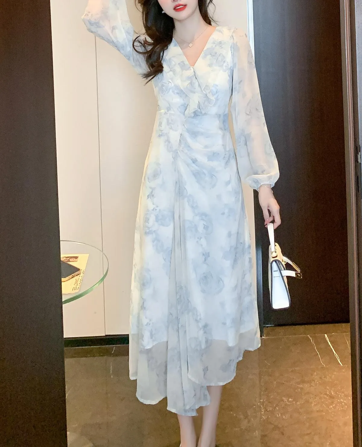 Stylish Mesh Chiffon Dress with Asymmetrical Hem for Women