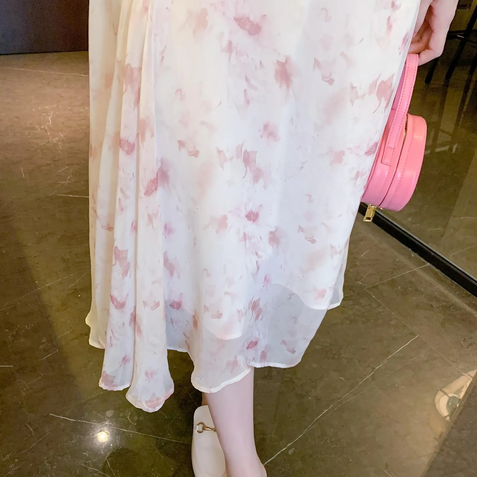 Stylish Mesh Chiffon Dress with Asymmetrical Hem for Women