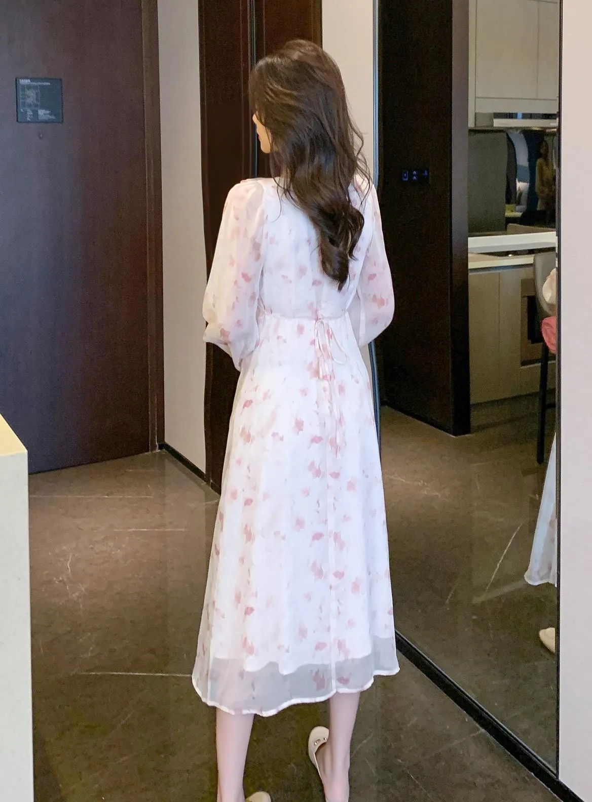 Stylish Mesh Chiffon Dress with Asymmetrical Hem for Women