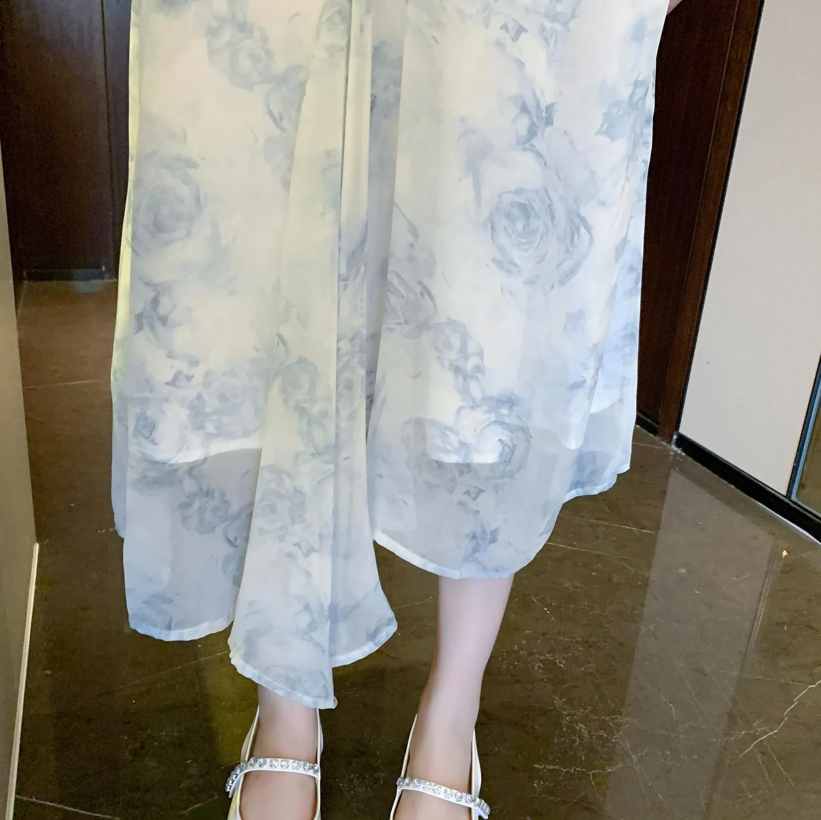 Stylish Mesh Chiffon Dress with Asymmetrical Hem for Women