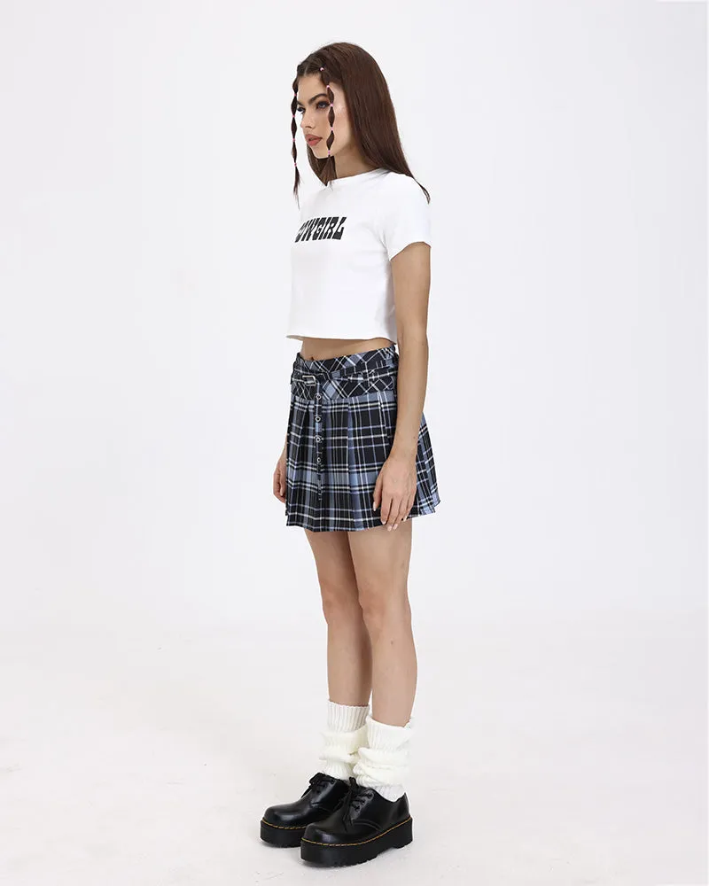 Summer School Plaid Belted Mini Skirt
