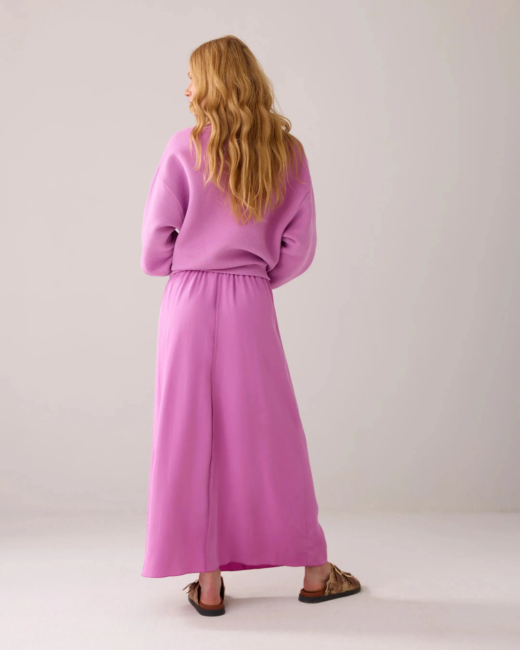 Summum Long Loose Fitting Tencel Skirt in Orchid Pink