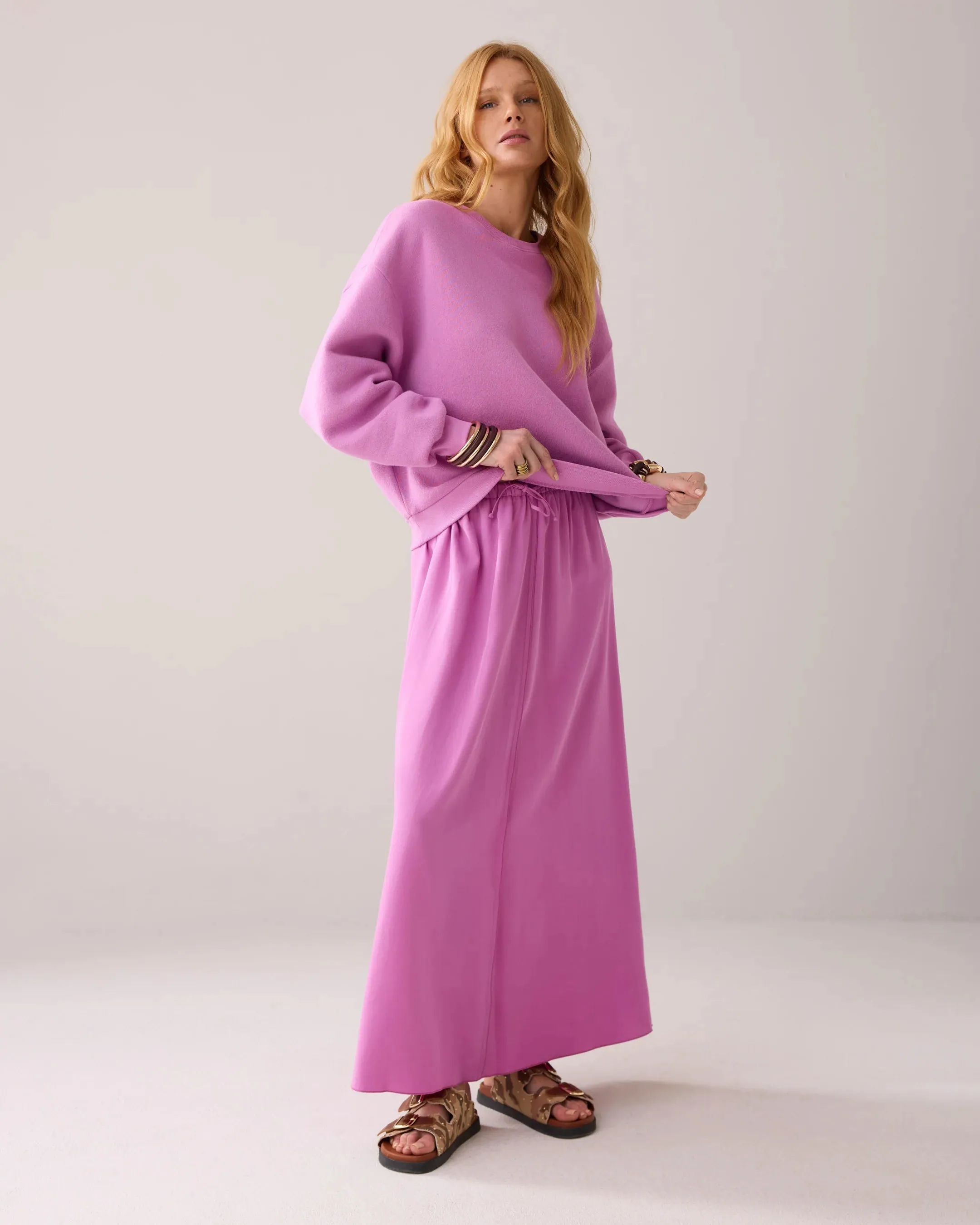 Summum Long Loose Fitting Tencel Skirt in Orchid Pink
