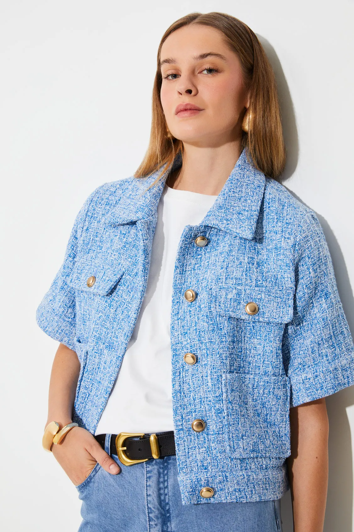 Suncoo Dolly Short-Sleeved Mottled Tweed Jacket