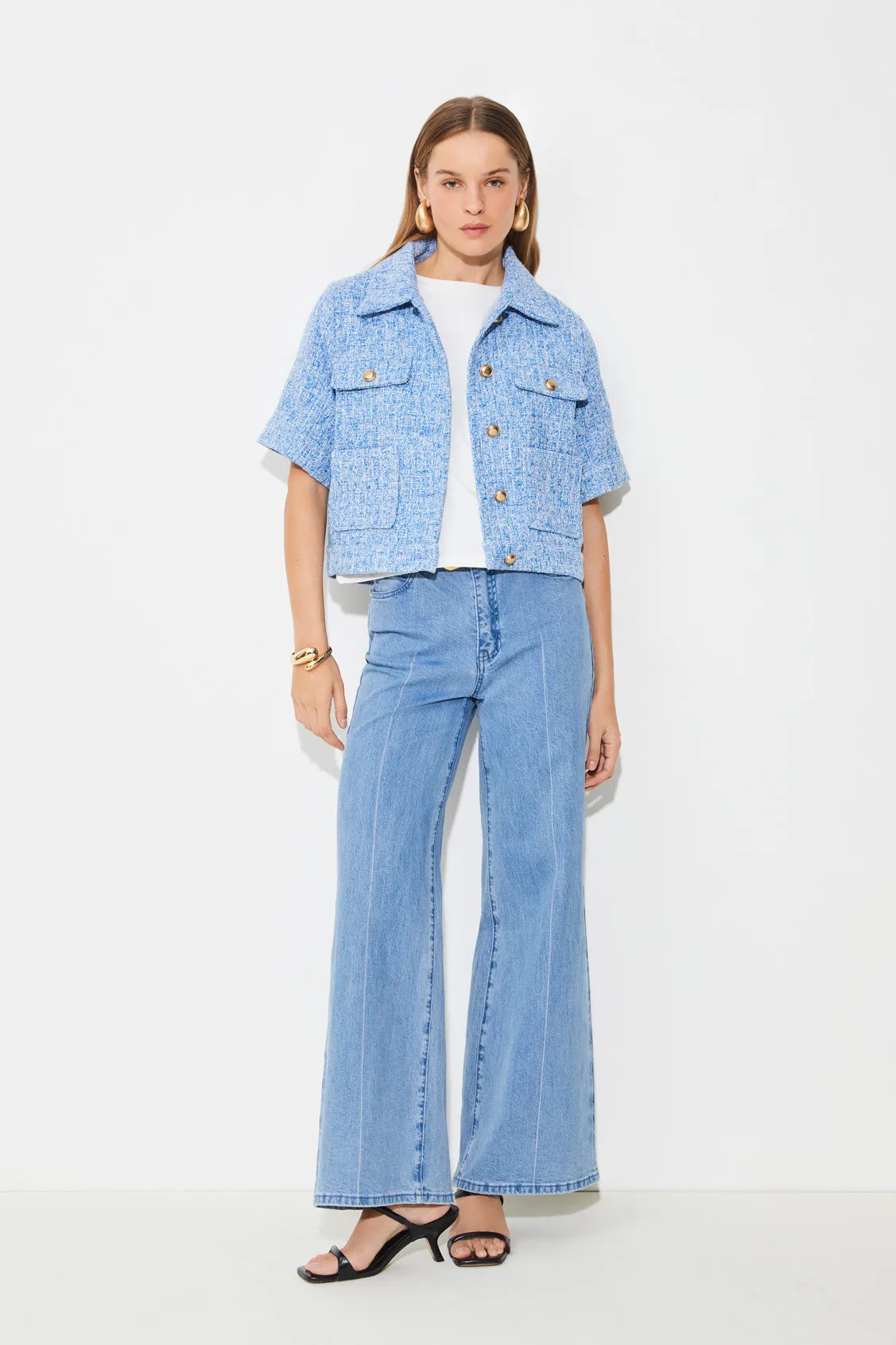 Suncoo Dolly Short-Sleeved Mottled Tweed Jacket