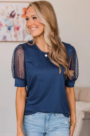 Sweet Success Puff Sleeve Top- Navy