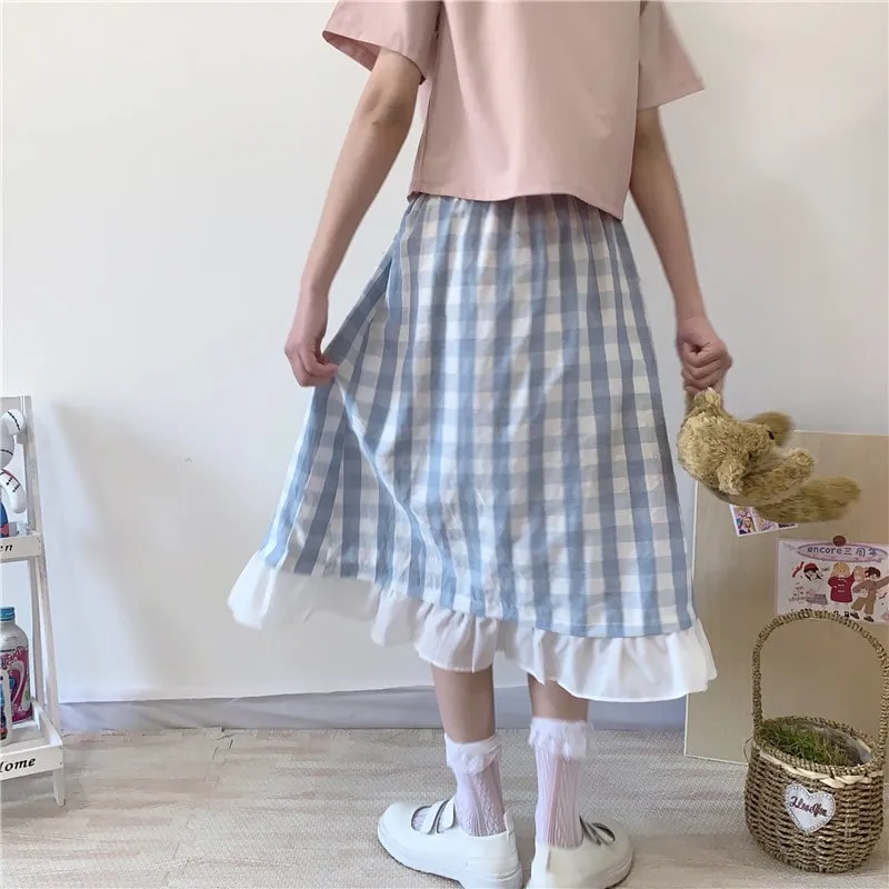 Sweet Teen Girl Plaid Vintage Long Skirt