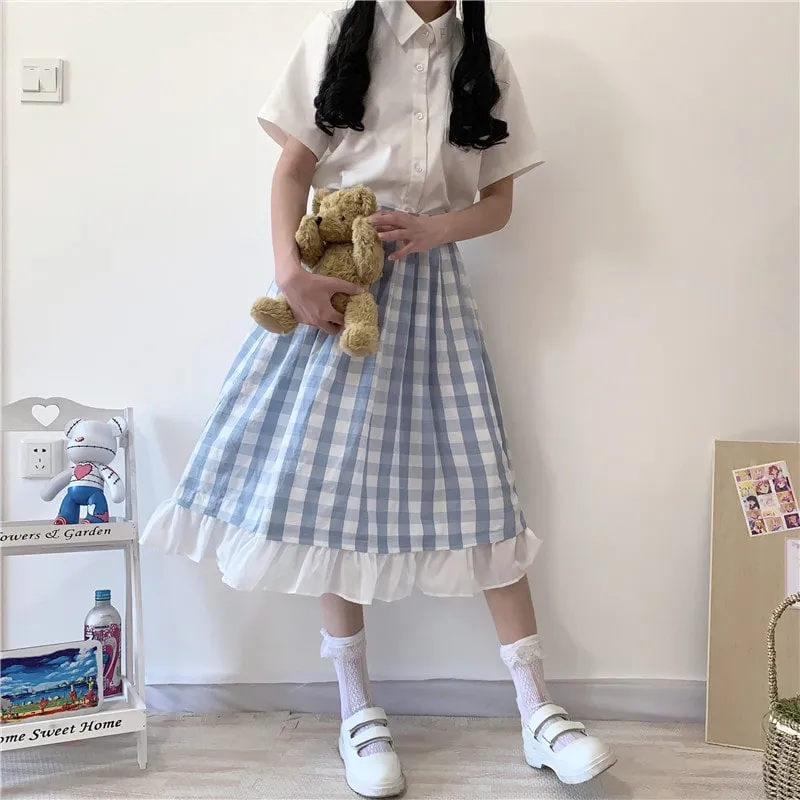Sweet Teen Girl Plaid Vintage Long Skirt