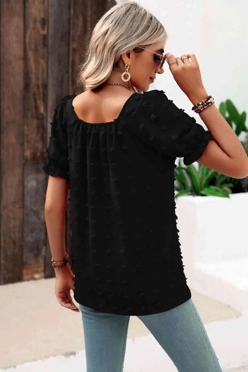 Swiss Dot Puff Sleeve Square Neck Blouse (6 Colors)