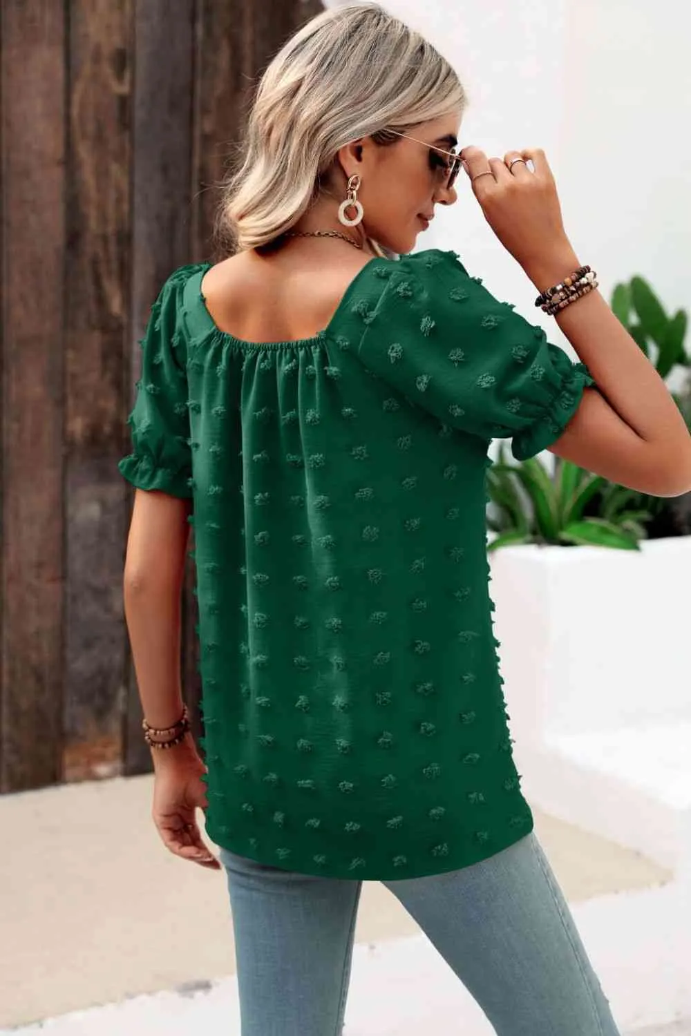 Swiss Dot Puff Sleeve Square Neck Blouse (6 Colors)
