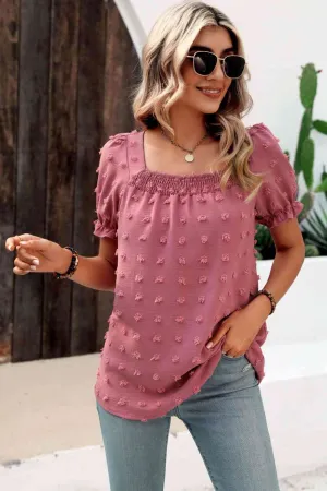 Swiss Dot Puff Sleeve Square Neck Blouse (6 Colors)