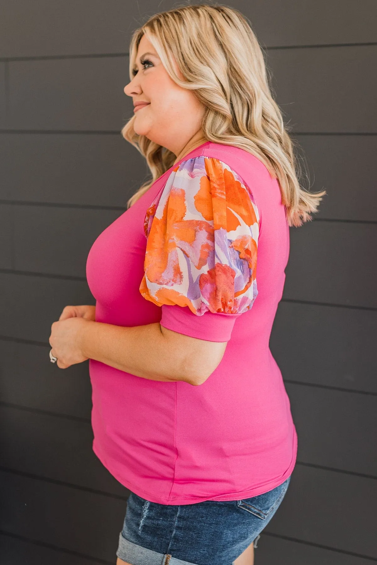 Take More Chances Puff Sleeve Top- Hot Pink