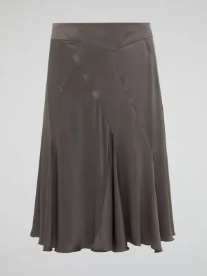 Taupe Godet Midi Skirt