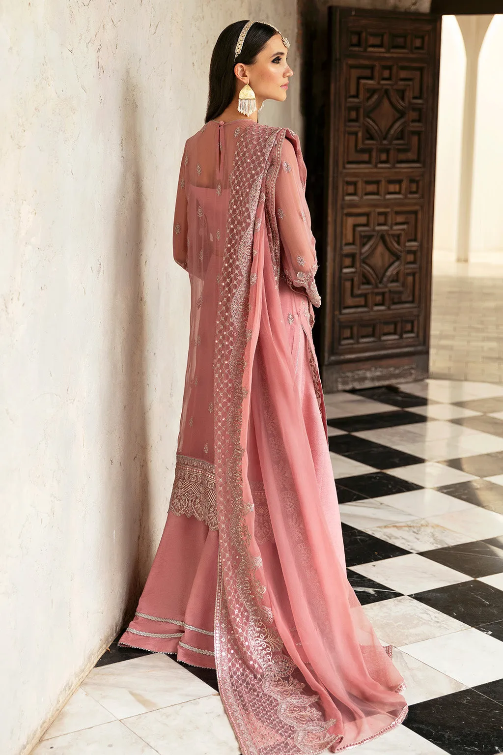 Tea Pink Heavily Embellished Pakistan Wedding Dress Kameez Sharara